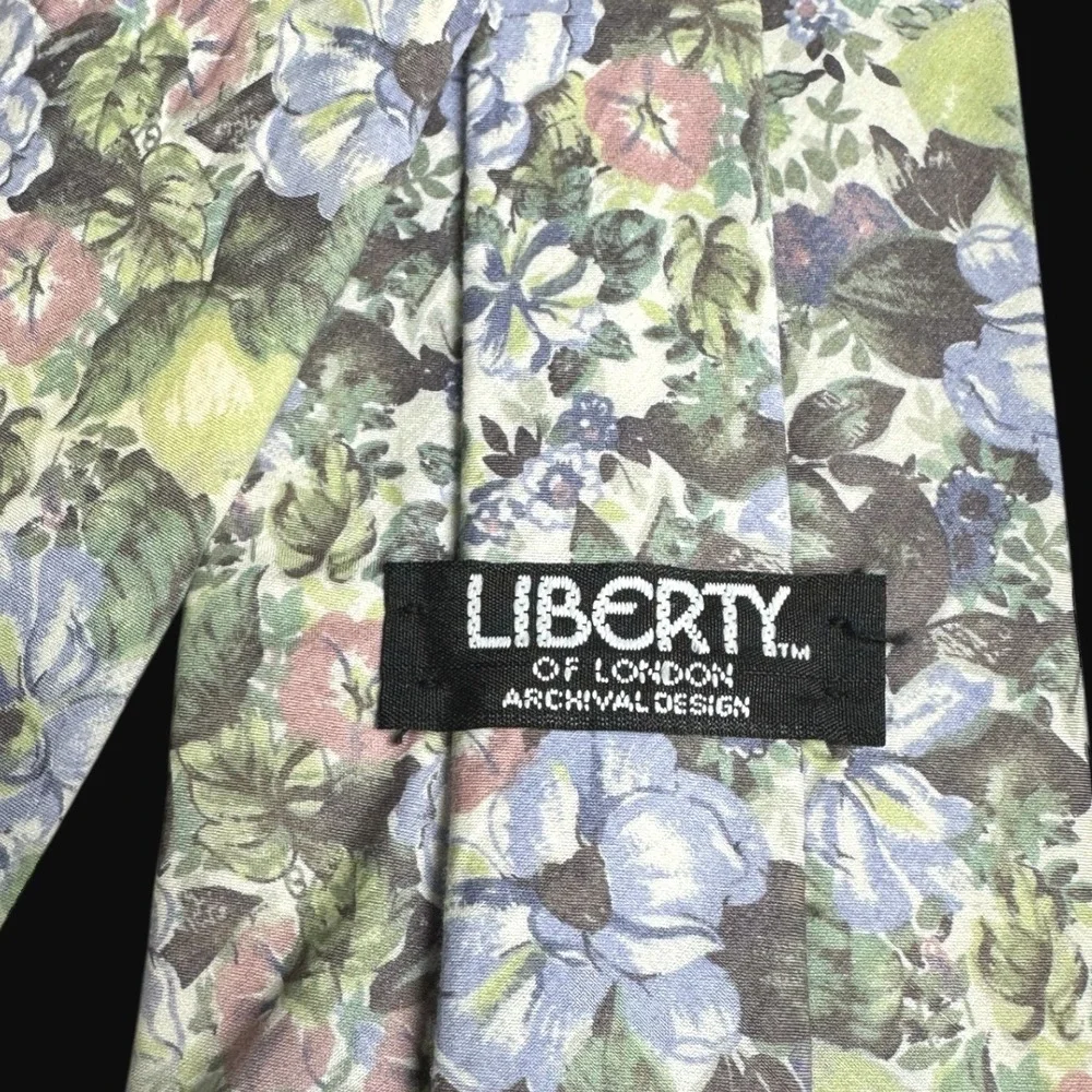 Liberty of London Archival Design Mens Floral Cotton Necktie Blue Green Pink USA